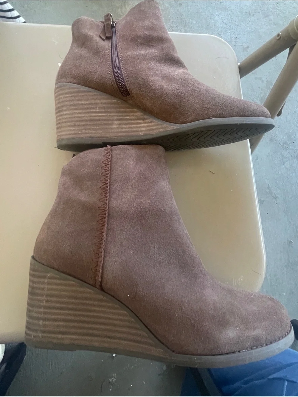 Toms Brown Suede Wedge Ankle Boots with Side Zip 8
